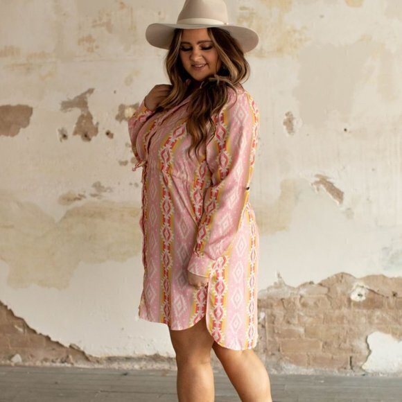 L&B Dresses & Skirts - Dress Shirt Style with Drop Waistline Closure Southwestern Print Size Small